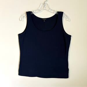 Talbots Navy Blue Scoop Neck Pima Cotton Stretchy Sleeveless Tank Top Sz Medium